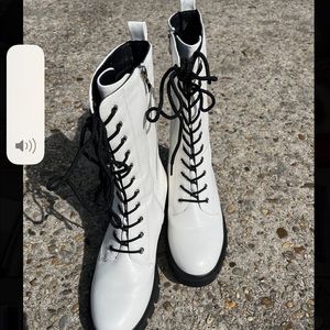 While mid-calf boots, size 9.5-10